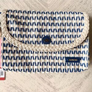 Amiani Blue and Cream Woven Clutch